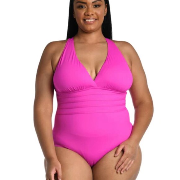 NWT La Blanca Women's Plus Island Goddess Mio One-Piece Swimsuit in Pink Sz 16W - Picture 1 of 6
